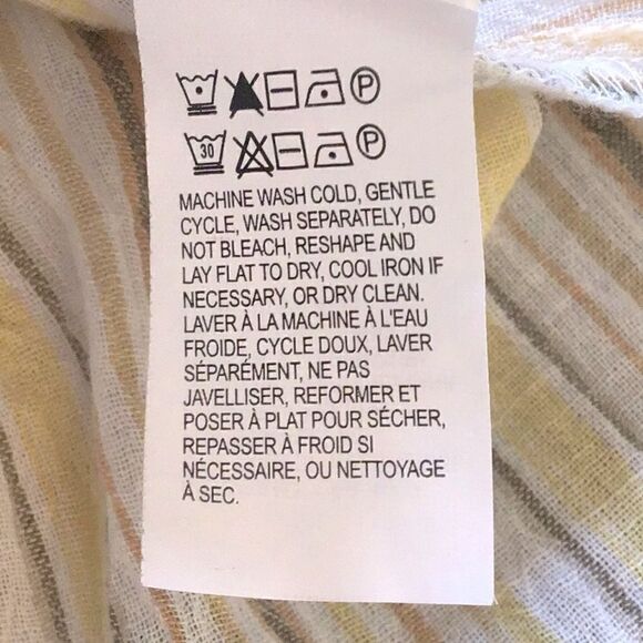 Lucky Brand Cream Brown Pinstripe Cotton Half Button Roll Sleeve Tunic Blouse - Picture 13 of 14